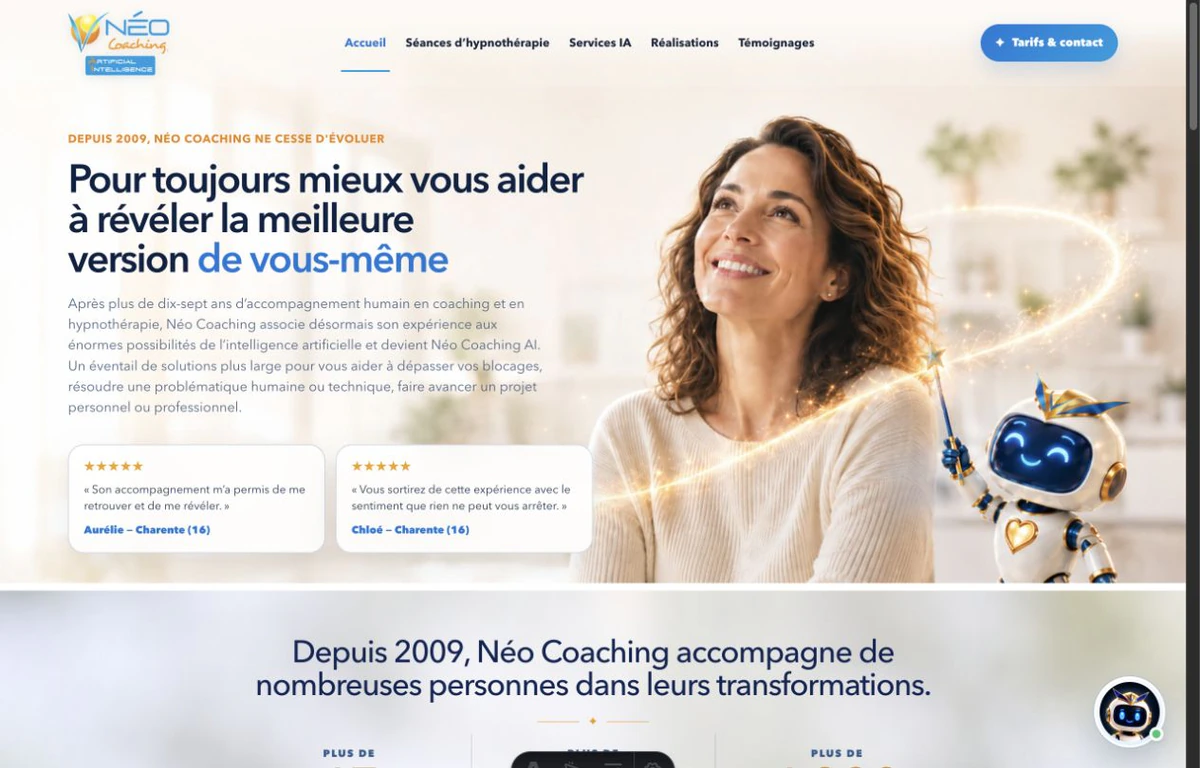 Aperçu de la page d’accueil du site neocoaching.fr.